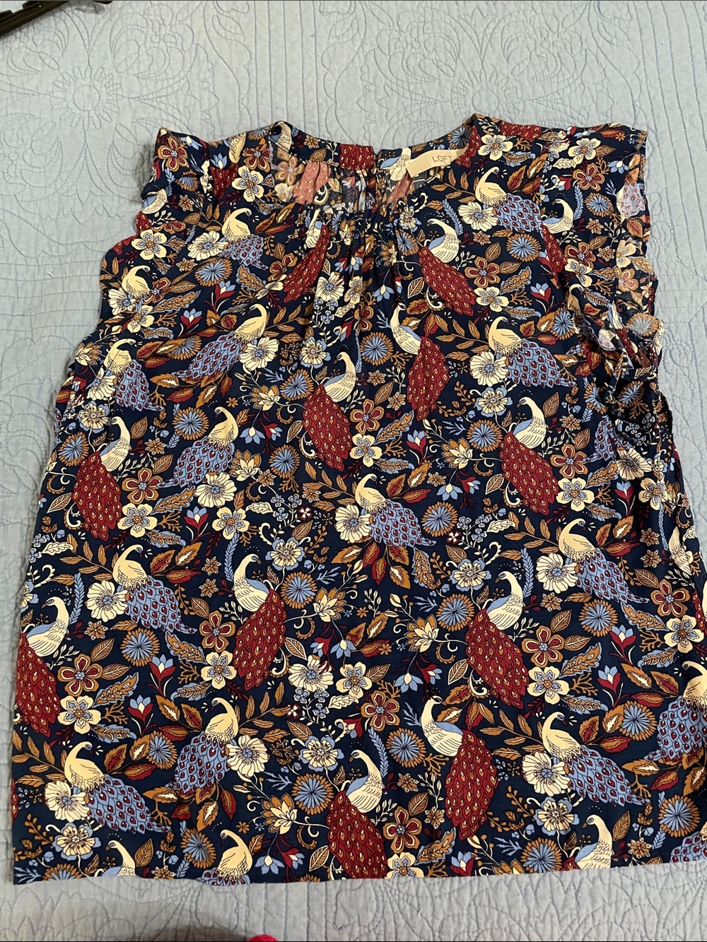 Women’s Floral Bird-Print Navy Shirt